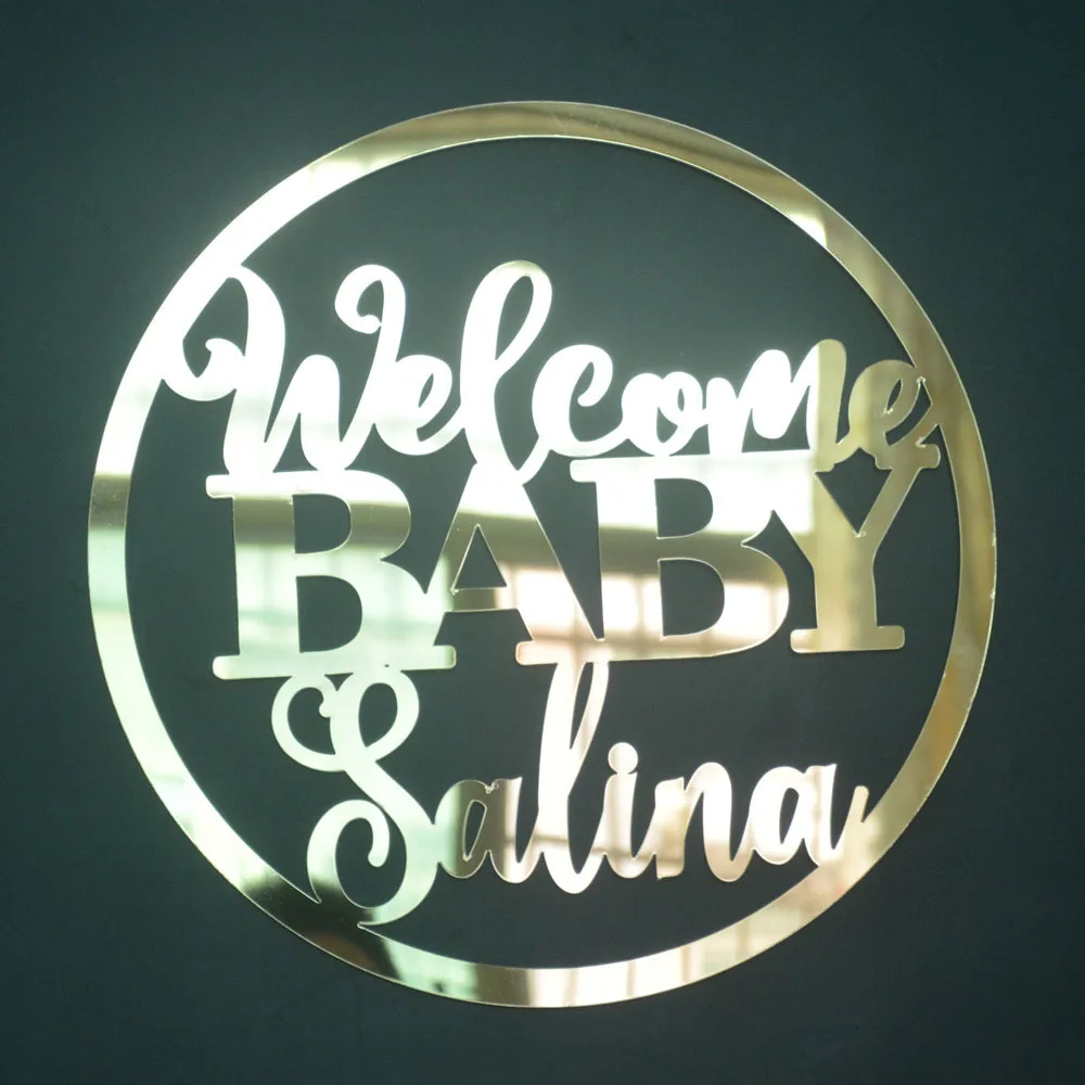 Acrylic Welcome Baby Sign Babyshower Sign Circle Shape Wall Unique Party Gift Decoration Birthday Party Baptism acrylic party decorations
