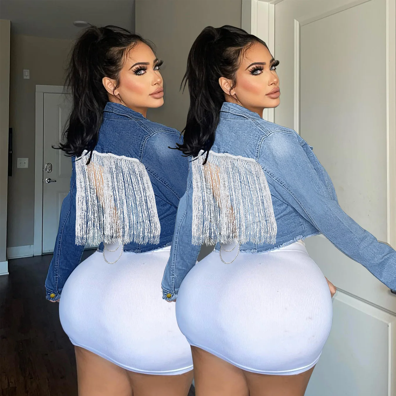

Denim Jacket Women Tassel Long Sleeve Short Jackets Cool Causal Short Coat Fashion Trendy Streetwear Tops Cloth 2022 Autumn New