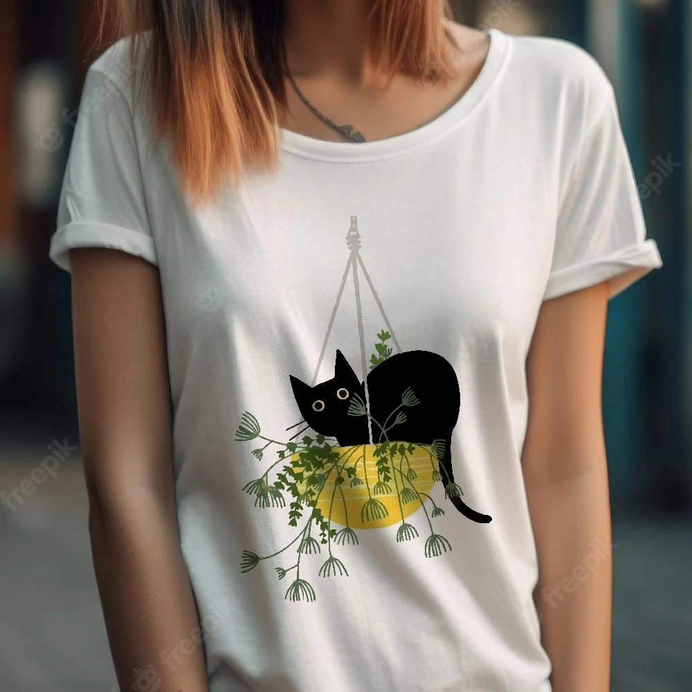 

Short Sleeve Print Clothes Women Spring Summer Female Tee Fashion Cat Love Sweet Valentine Shirt Lady Graphic T-shirt