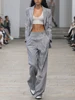 Women Pants Two Piece Sets Women Gray Rhinestone Single Button Blazer + Sparkle Striped Diamonds Pants Suits Evening Party Club 1