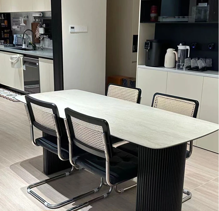 

Italian imported cave stone rock slab, high-end designer, home minimalist dining table and chair