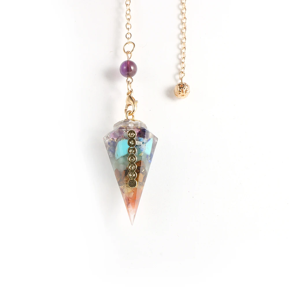 7 Chakra Hexagonal Orgone Multi Gemstone Pendulum Necklaces EMF Protection Amulet Semi-precious Stone Crafts Women Men Jewelry