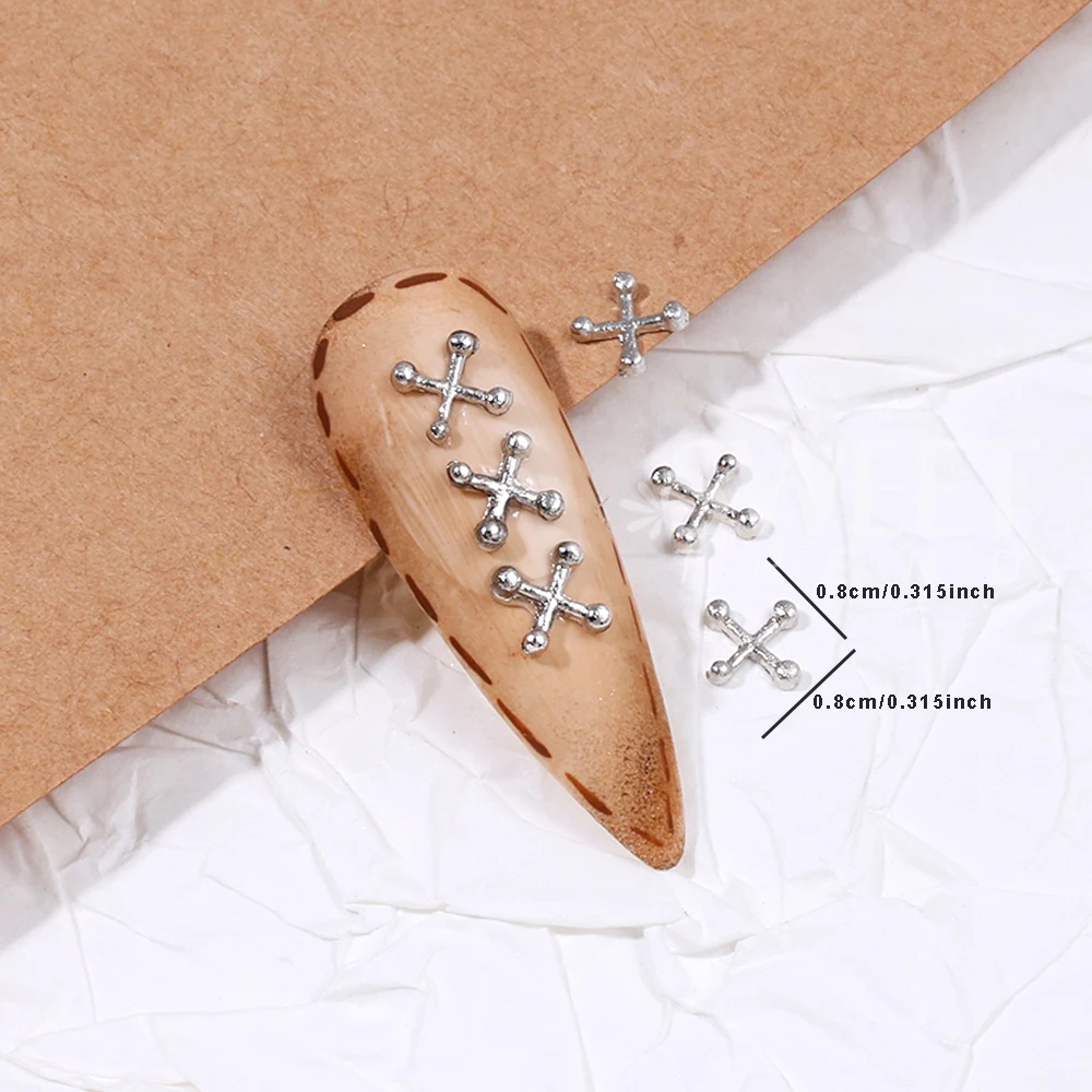 20/100pcs Mixed 3D Punk Nails Art Charms Silver Metal Parts Alloy Retro Cross Circle Nail Art Decoration Manicure Accessoire