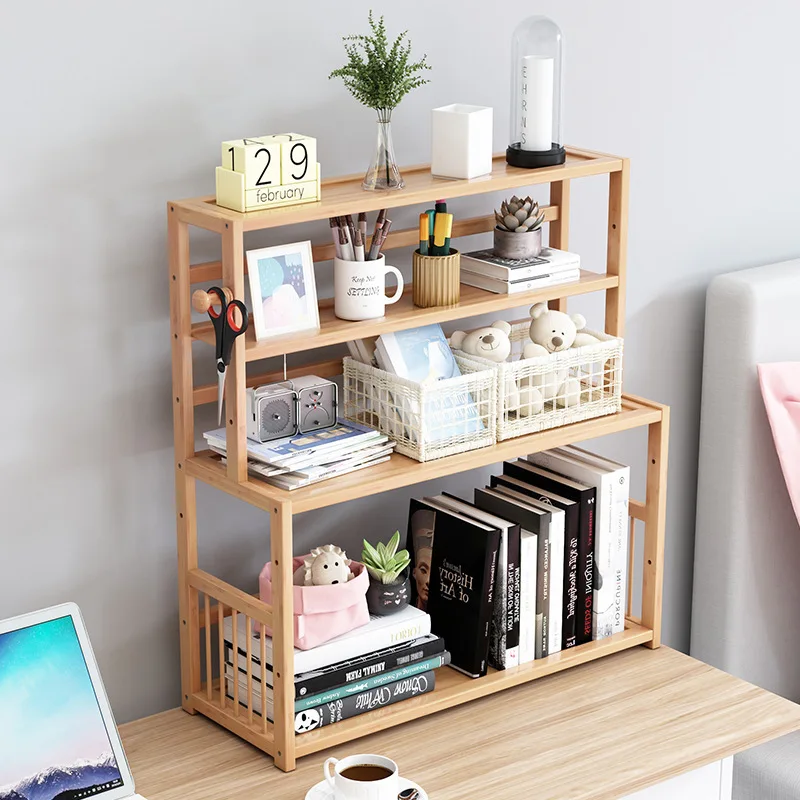 Bamboo Bookshelf Office Student Stationery Organizer Magazine Holder Home Sundries Storage Shelves Kitchen Seasoning Rack
