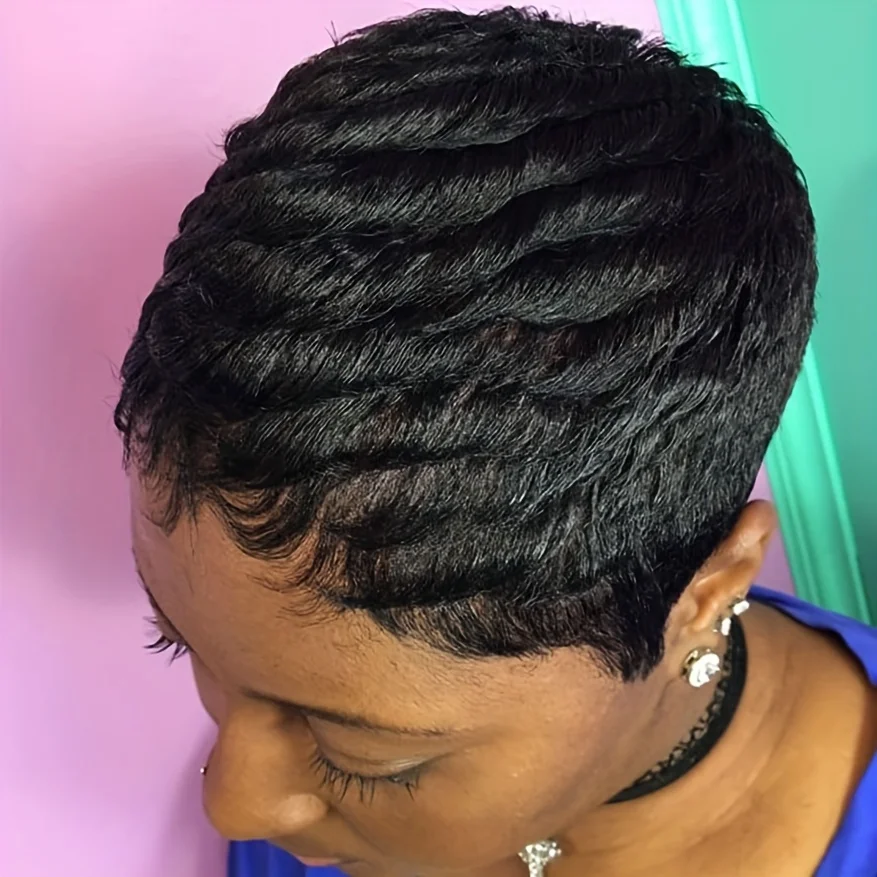 Short Cut Bob Human Hair Wigs With Long Natural Bangs For Black Women Human Hair Wig Full Machine Pixie Cut Wig human hair wigs