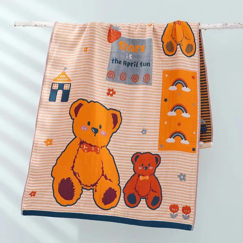 Animal Cartoon Gauze Bath Towel for Kids and Women Cats Bathroom 70*140 Adults Double-Sided Jacquard