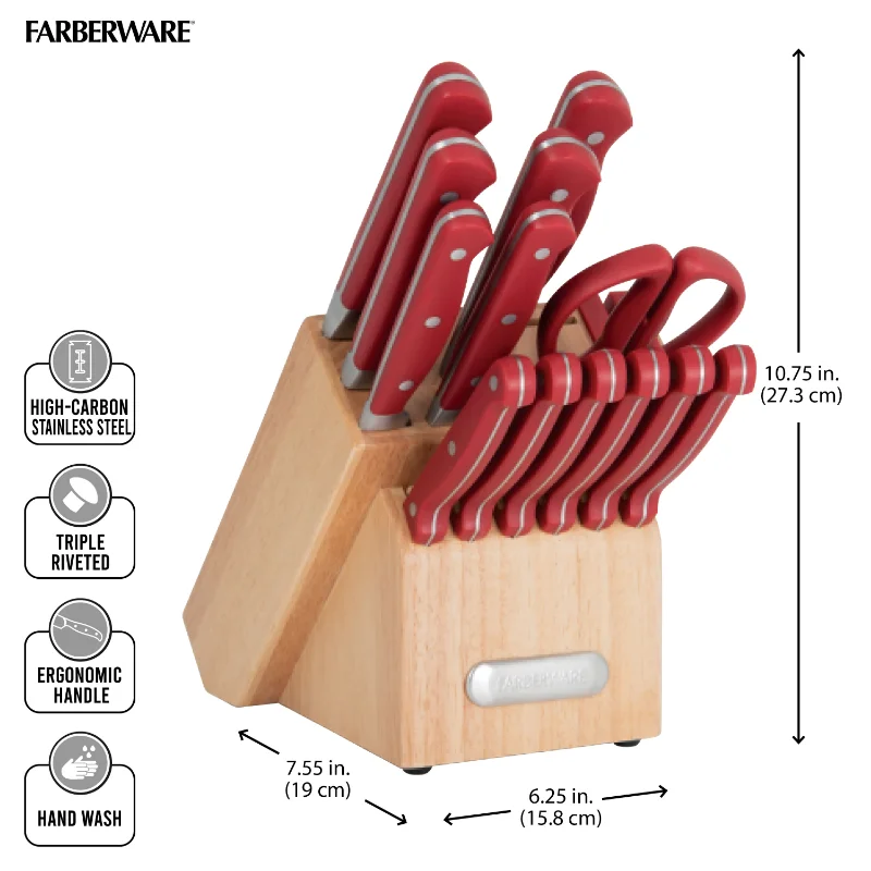 Farberware Professional 15-piece Forged Triple Riveted Knife Block Set with  Built-in Edgekeeper Knife Sharpener, High-Carbon Stainless Steel Kitchen