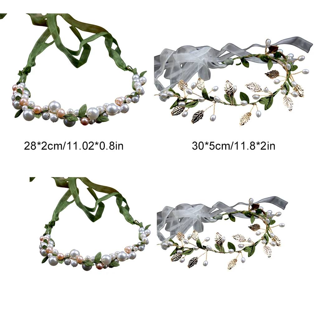 Spring Bohemian Girls Bridal Pearl Hair Headdress Flower Wreath Bride Garland Head Hoop Headbands Hair Jewelry Children Gifts