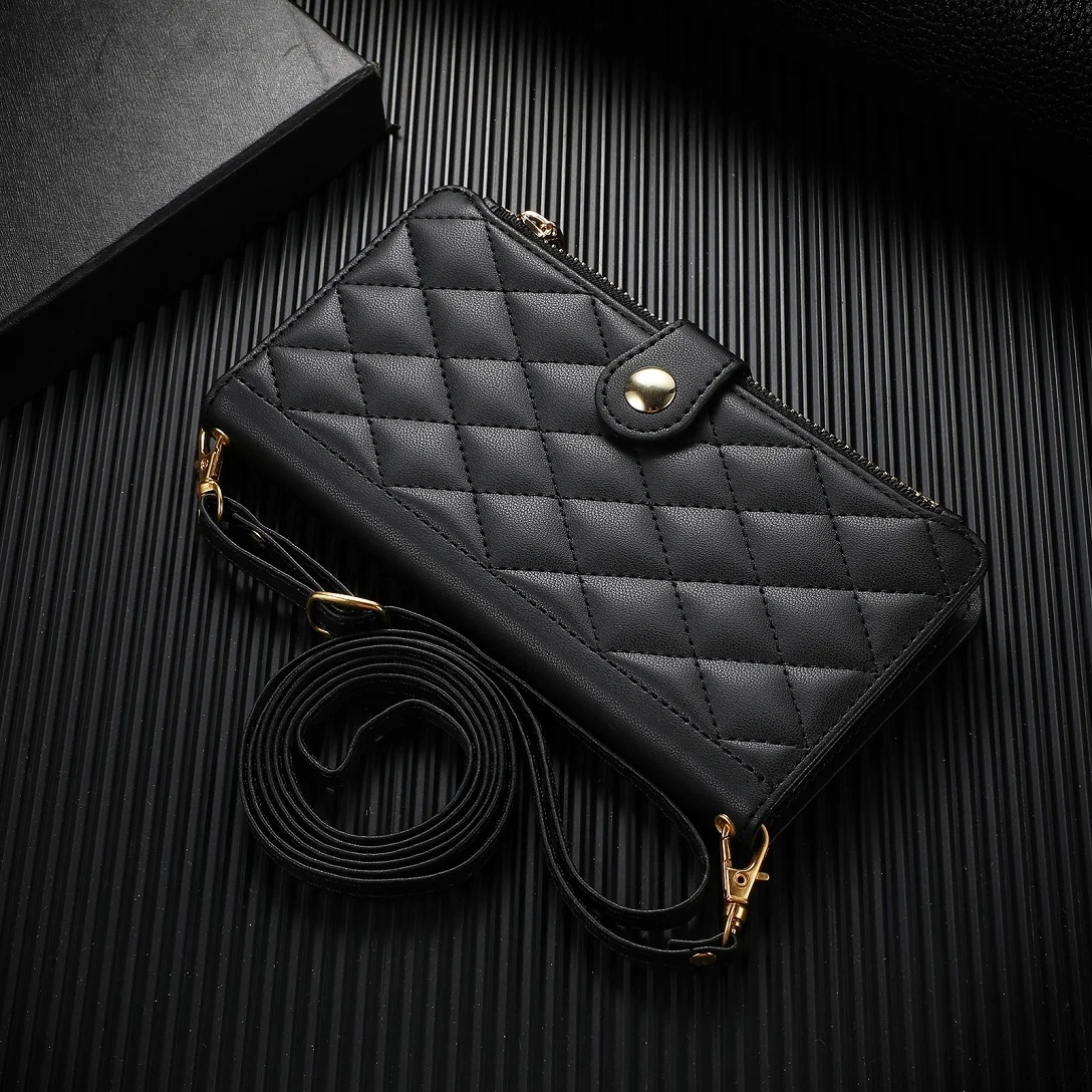 thumbnail image 1 of Funda de cuero con correa cruzada para iPhone, carcasa de lujo con cremallera para tarjetas, 11, 12, 13, 14, 15, 16 Pro Max Plus, X, XR, XS Max, 1 of 5