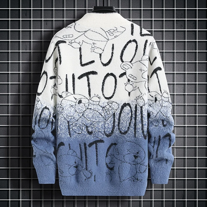 Harajuku Sweater Men's Y2K Knitted Letter Printing Sweater Men's Wool Pullover Men's Retro Knitted Color Block Tops 4