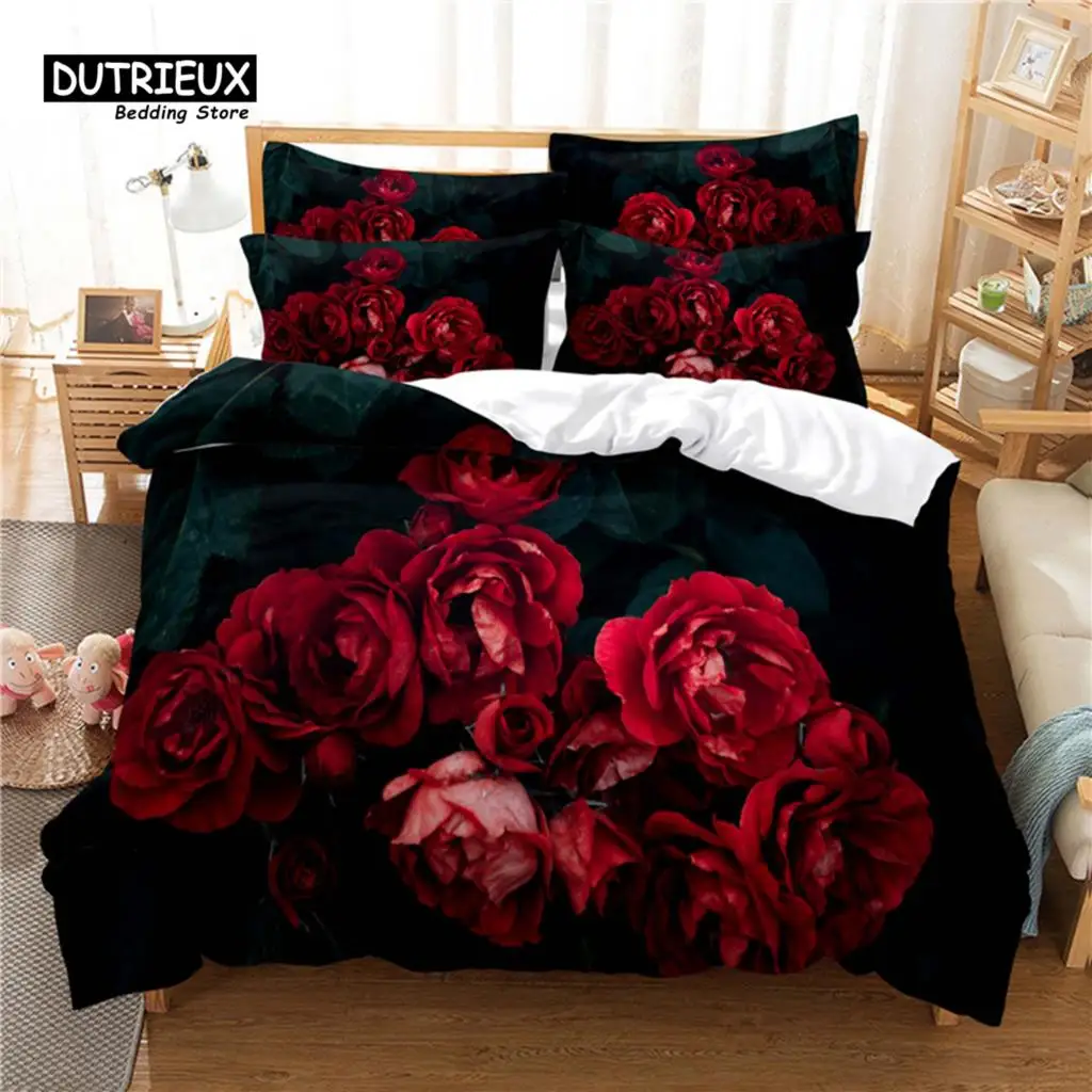 

Beautiful Rose Duvet Cover Set, Fashion Bedding Set, Soft Comfortable Breathable Duvet Cover, For Bedroom Guest Room Decor