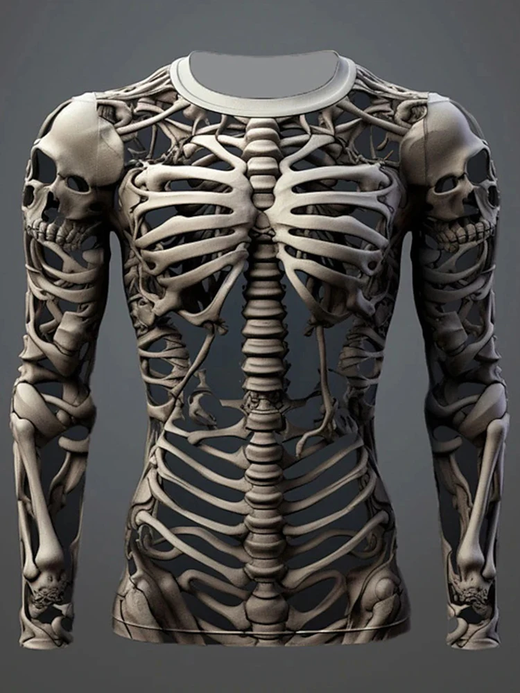 thumbnail image 1 of Camiseta de Halloween con esqueleto de órganos y atmósfera de terror, camiseta con estampado 3D de huesos para hombre, camiseta para exteriores para hombre, 1 of 4