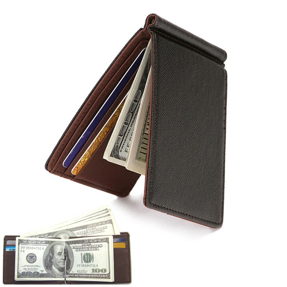 Billetera delgada con Clip para dinero hombre, billetera corta de cuero PU para dinero, billetera para identificación de negocios, funda para tarjeta de crédito, Clip para billetes| | - AliExpress