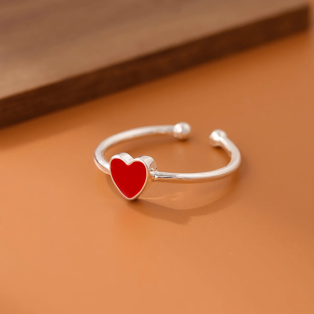 Silver Ring 925 Sterling Silver Jewelry Female Creative Simple Red Enamel Love Peach Heart Opening Rings R275