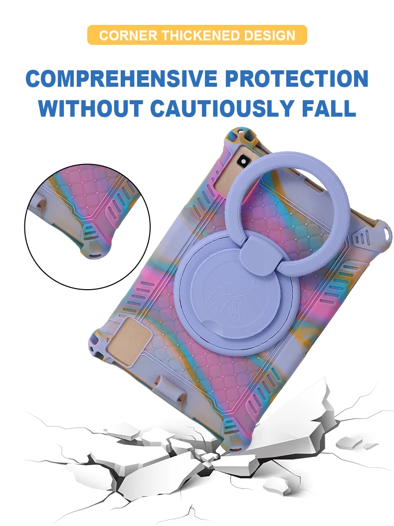 360° Rotating Tablet Case with Handle Grip, Shoulder Strap, and Stand - Soft Silicone Cover