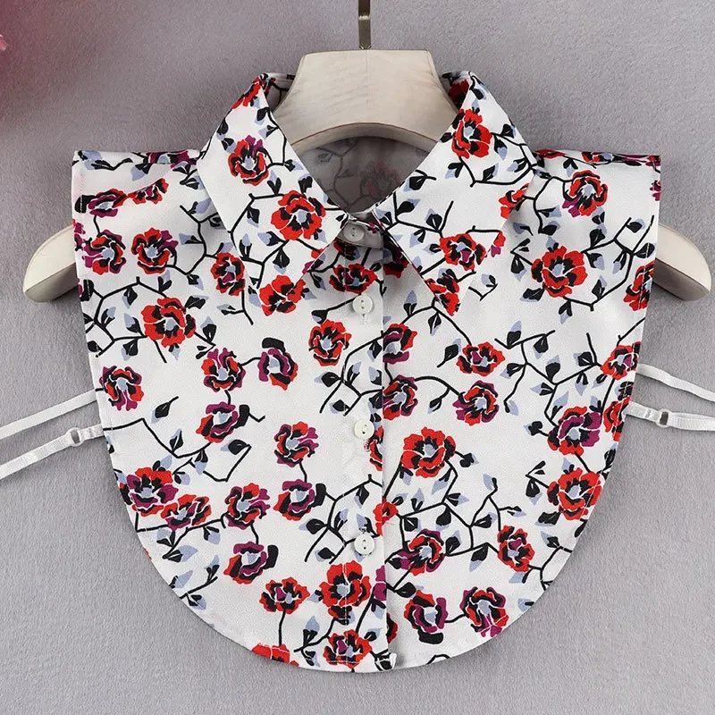 

Linbaiway Women Floral Printed Fake Collar Female Shirt False Collar Lady Lapel Shirt Blouse Top Detachable Collar Female Decor