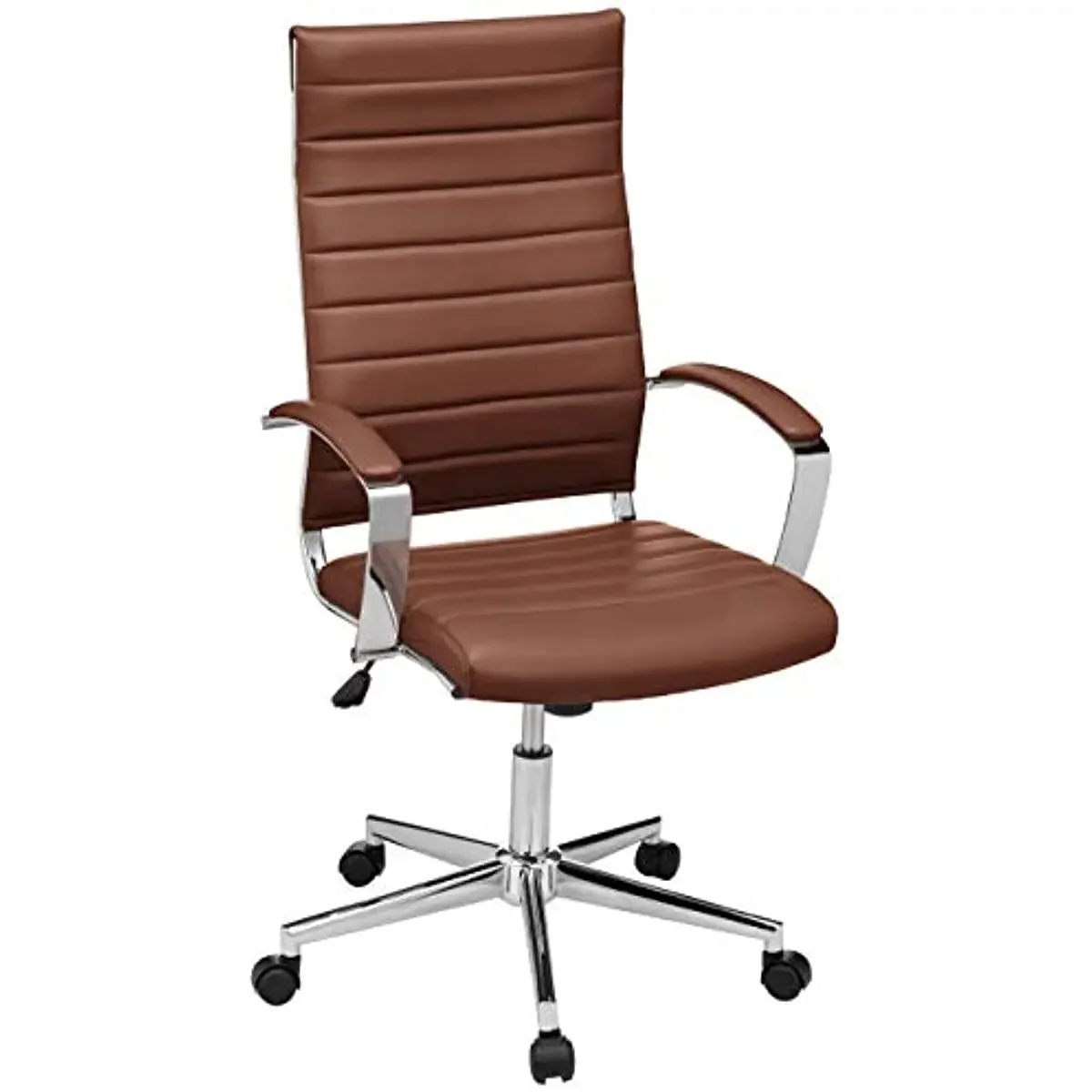 High-Back Executive Swivel Office Desk Chair with Ribbed Puresoft Upholstery - Brick Red, Lumbar Support, Modern Style