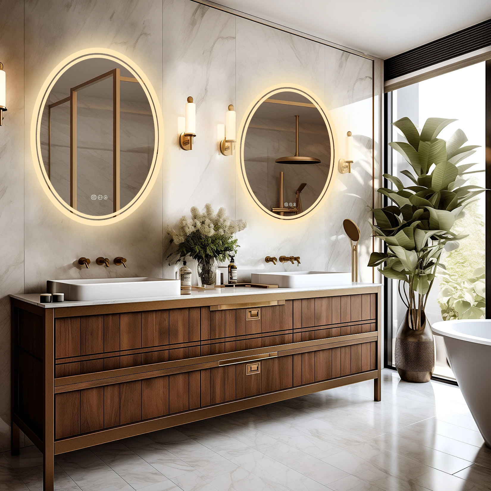 LED Bathroom Mirror Backlit Round Vanity Mirror with Lights Wall Mounted Anti-Fog Lighted Bathroom Mirror Dimmable Makeup Mirror 4