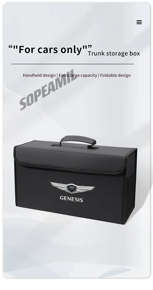 Auto Carbon Faser Leder Stamm Lagerung Box Faltbare Verstauen Aufräumen Tasche Für Genesis G70 G80 G90 GV60 GV70 GV80 GV90 Mint EVG80 – Detail 8