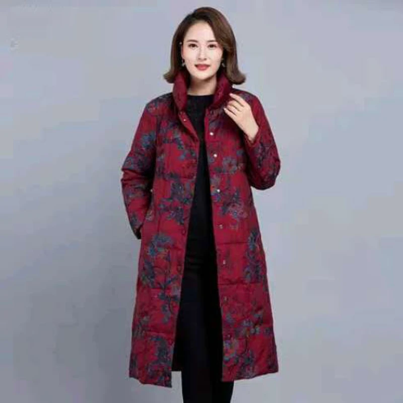 

Woman Print Thicken Turtleneck Coats Femlae Casual Snow Wear Warm Long White Duck Down Jackets Loose Big Size Overcoats New G788