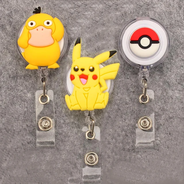 Cute Pokemon Pikachu Psyduck Silica Gel 60cm Retractable Badge