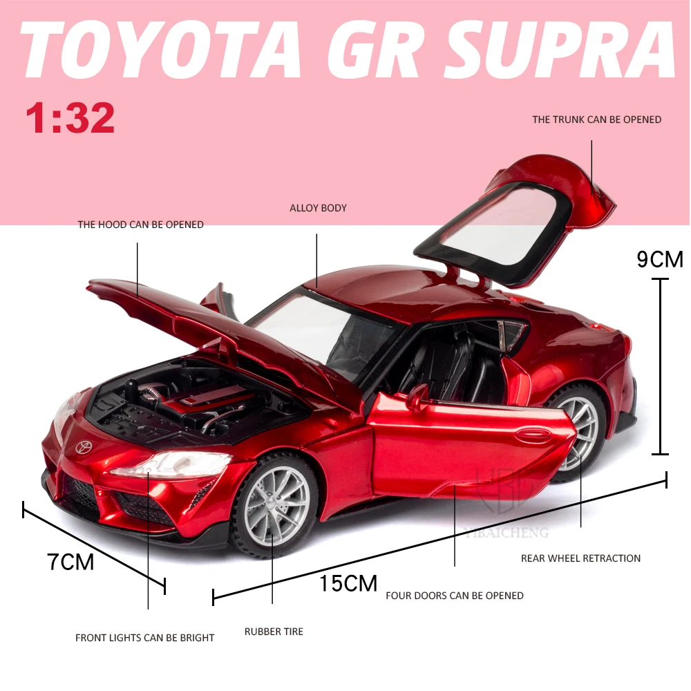 1/32 Toyota GR SUPRA Diecast Alloy Car Model High Simulation Metal Toy With Sound Light Pull Back For Kid Children Collection 4