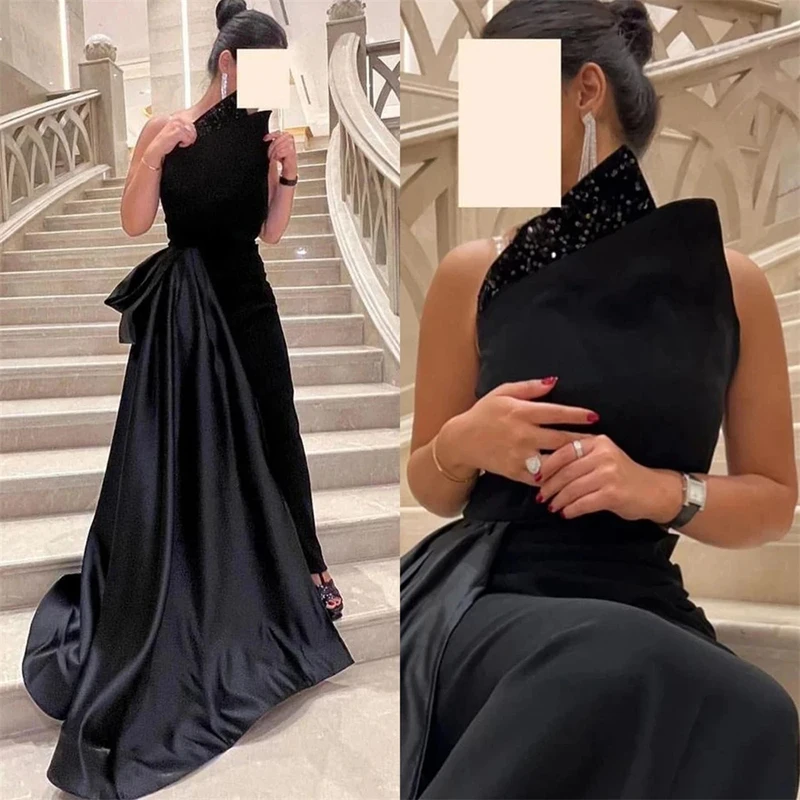 

Black Strapless Evening Dress 2023 Sexy Mermaid Prom Gowns robes de soirée Ankle-Length Pleated Saudi Arab for Women