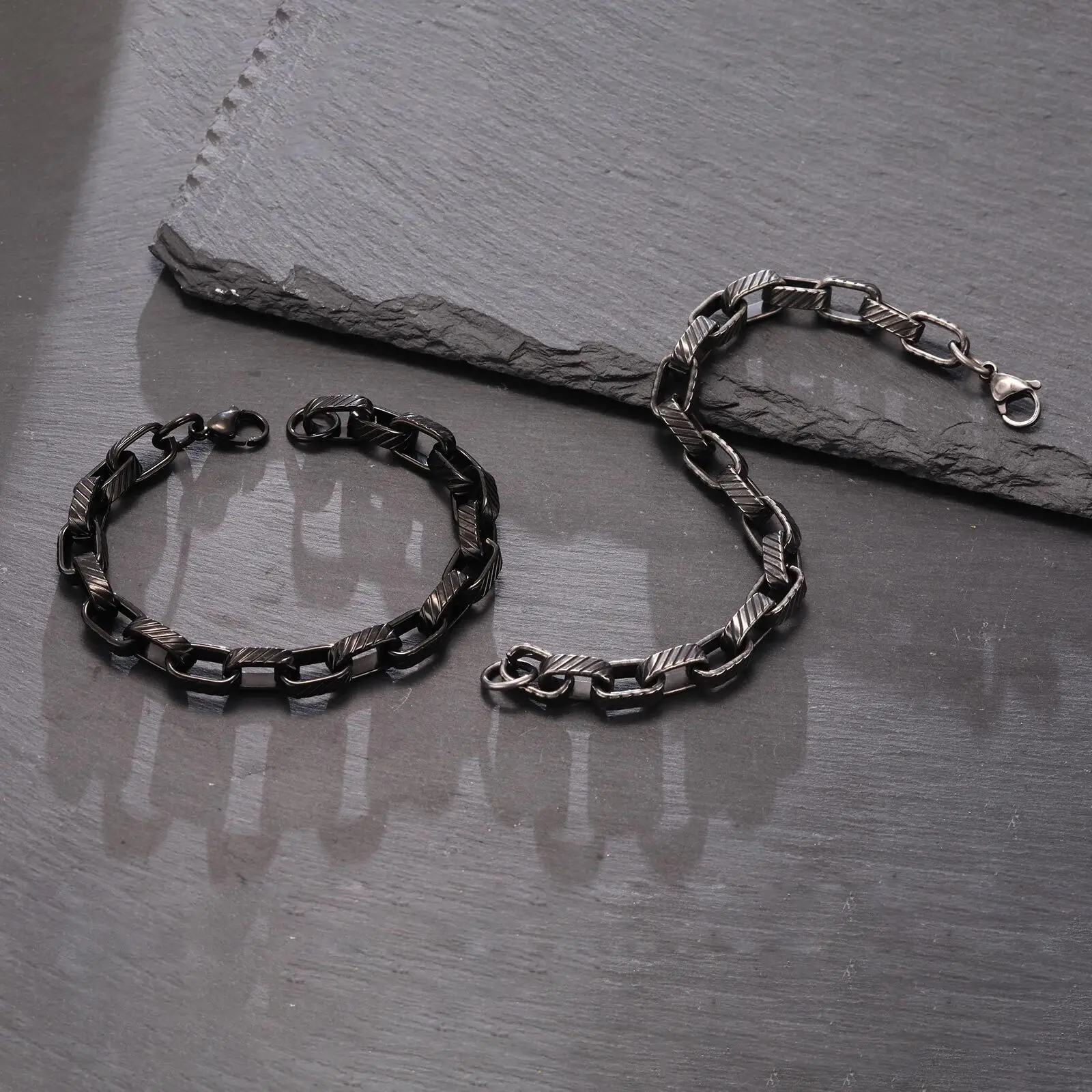 Men's Stainless Steel Cuban Link Chain Bracelet - Punk Biker Style, Lobster Clasp, 22cm (8.66 In), Titanium Steel - View #11
