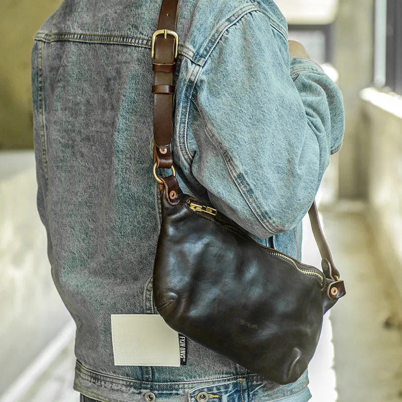 Fashion designer high-quality genuine leather men's multifunctional chest bag designer luxury real cowhide teens crossbody bag