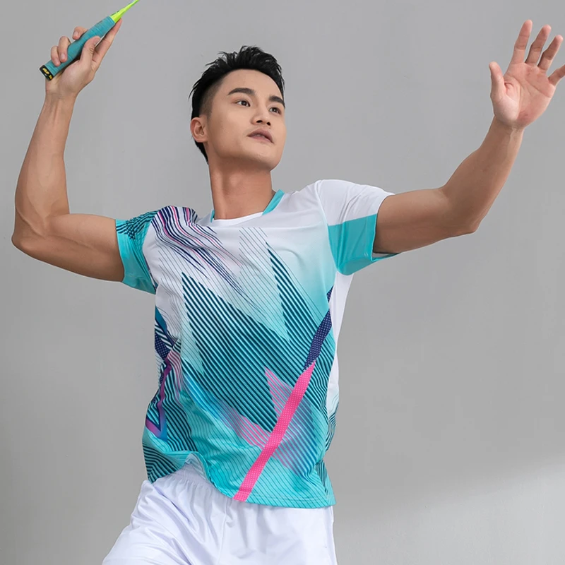 Short Sleeve T Shirt Badminton Uniforms Badminton Tennis Shirts 3D Print for Outdoor Training