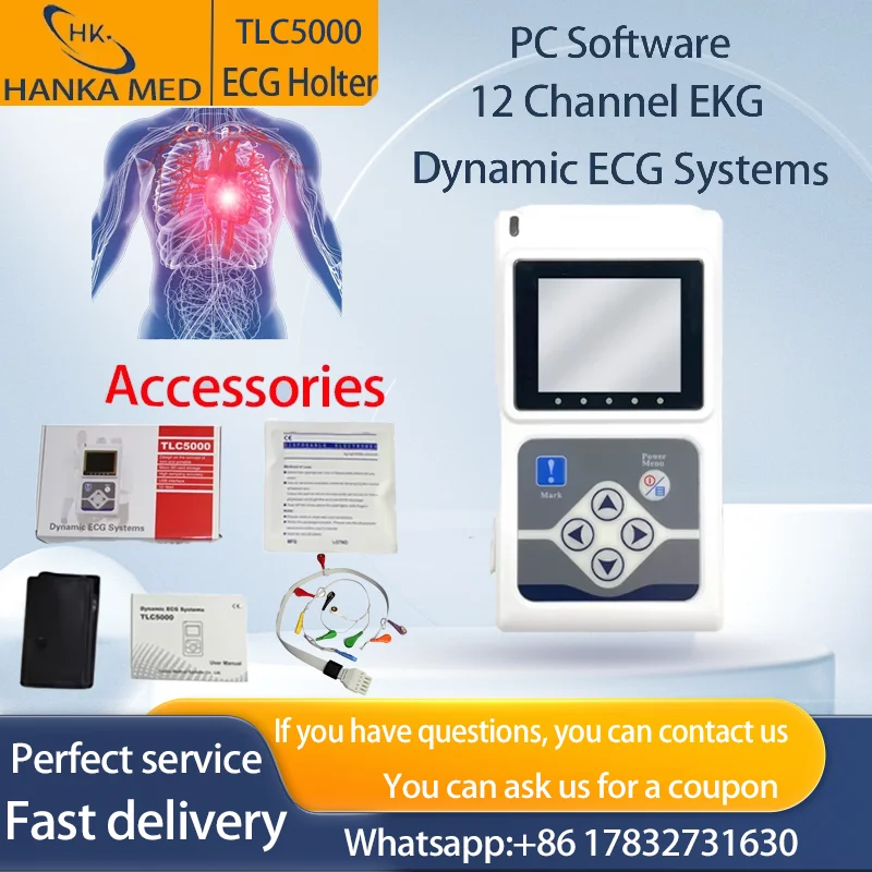 Contec TLC5000 12 Channel Heart Rate 24Hours ECG Holter Portable ECG device Holter Oscilloscope Display Monitoring EKG System ce
