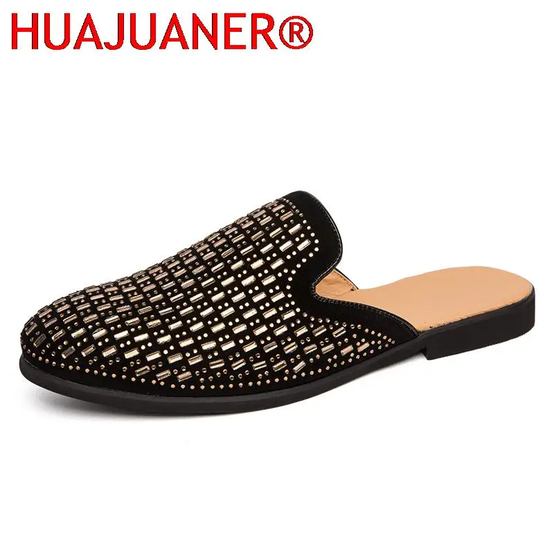 

British Style Breathable Half Drag Men's Slippers Leather Casual Men Shoes Loafers Summer Outdoor Flats Leisure Walk Moccasins