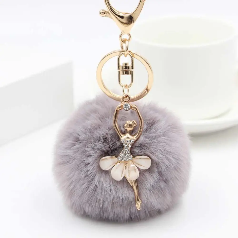 Gift Fluff Keychains Women Trinket Ballet Angel Girl keychain Little Angel Car keychain Fur Ball Keyring Fake Fur Key Chain