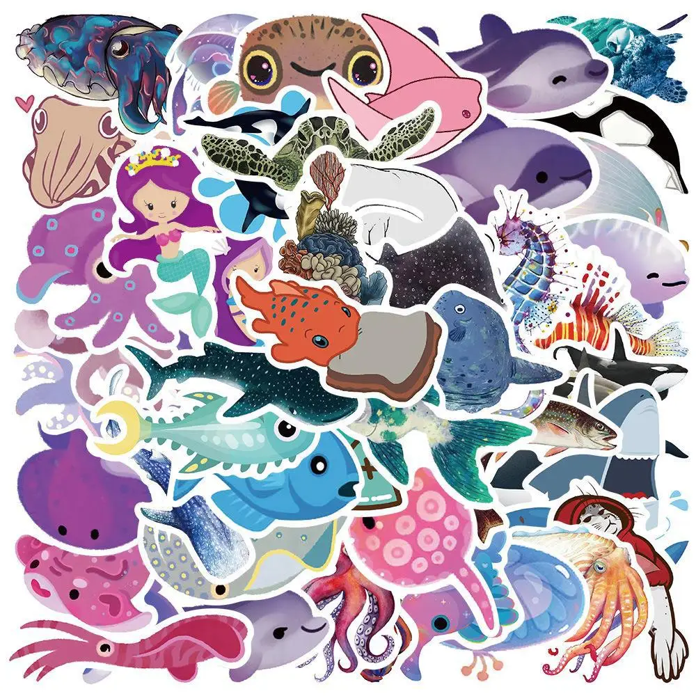 

10/30/50PCS New Marine Life Sticker Pack Cartoon Creative Animation iPad Luggage Table Car Chair Decoration Waterproof Wholesale