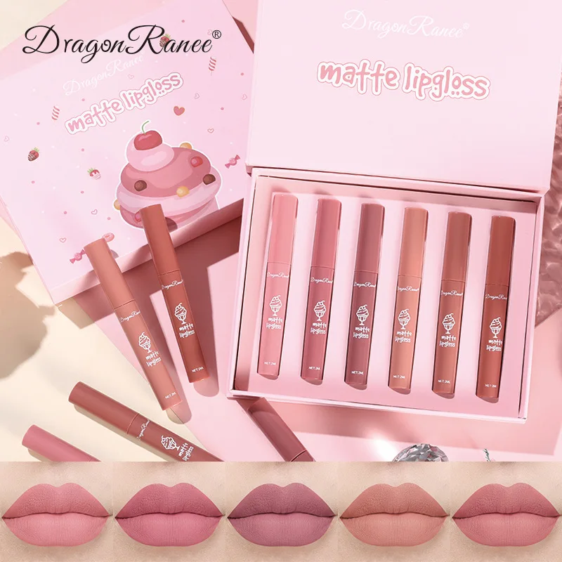 

Lip Glaze 6 Piece Set Mist Matte Non Staining Cup Naked Skin Tone Multi Color Lip Color Cute Set Box