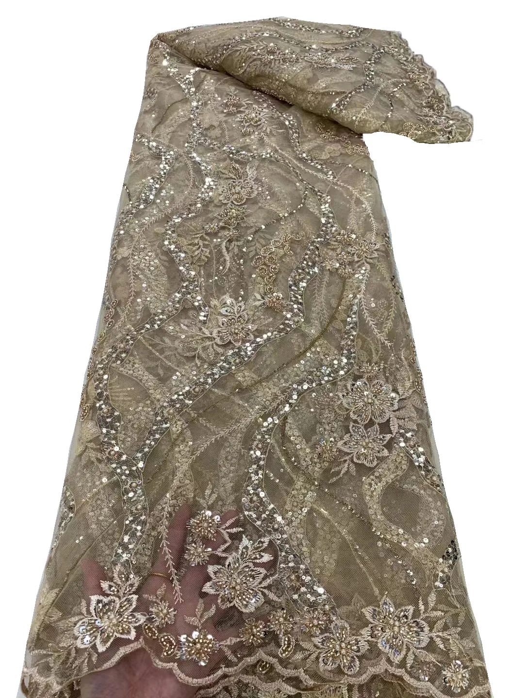 

New three-dimensional bead tube bead glitter flower lace embroidery, fashion European style cheongsam evening gown