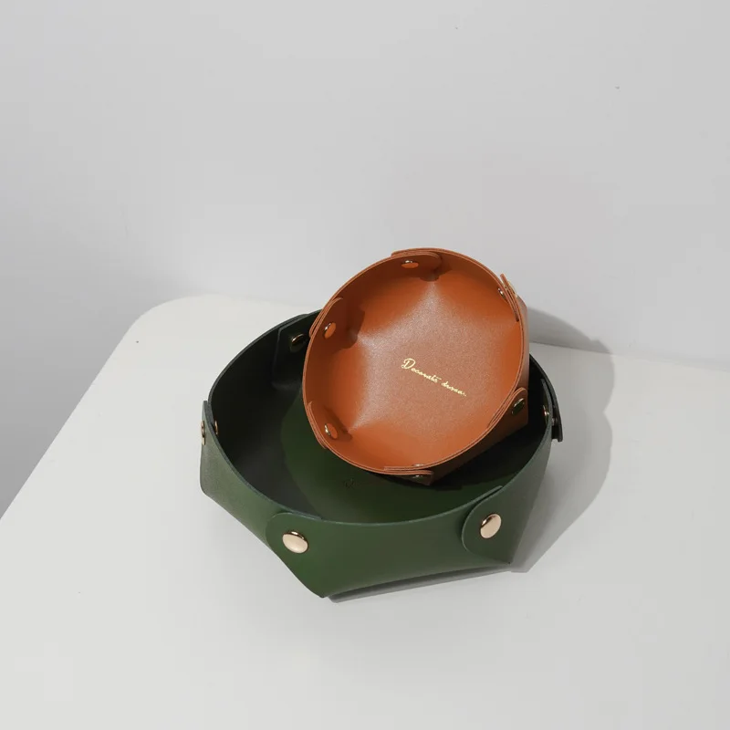 Desktop PU Leather Organizer Key Tray Jewelry Cable Storage Box Multi Folding Wallet Coins Plate Home Decoration Organizers Case