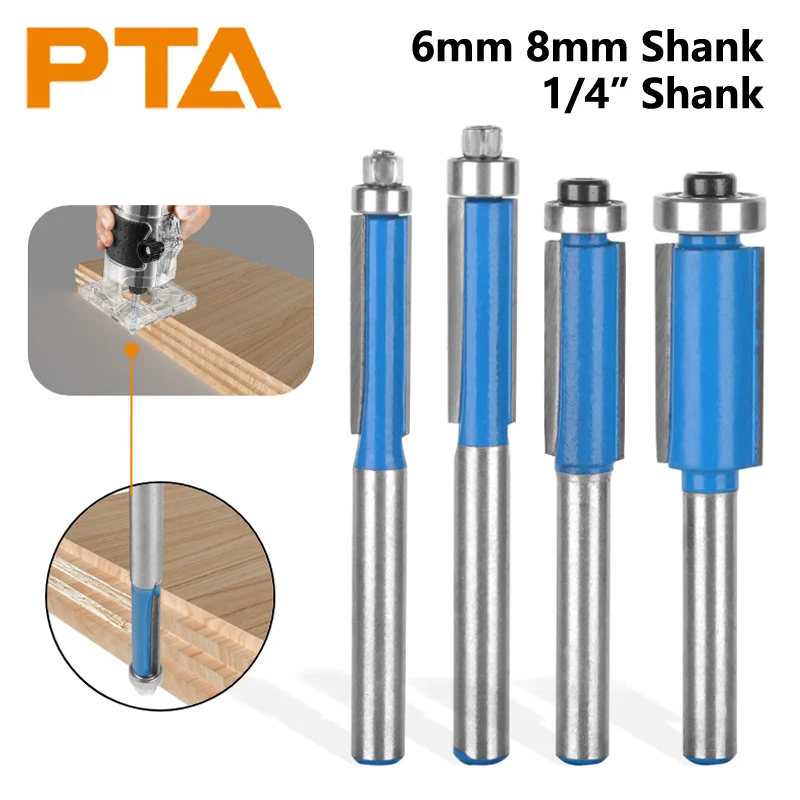 

6MM 6.35MM 8MM Shank Blue Flush Trim Bit Router Bits Woodworking Milling Cutter for Wood Face Mill Tools Carbide Cutter End Mill