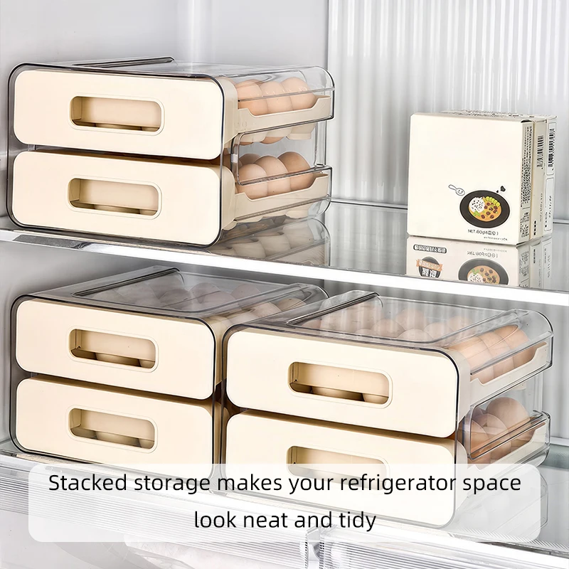 32 compartment capacity refrigerator egg organizer storage box, drawer style egg rack ,double-layer egg shelf preservation box 6