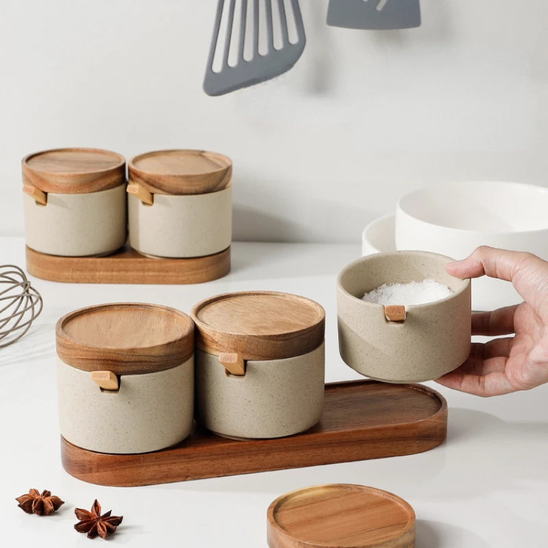 Ceramic Seasoning Jar Set Household Kitchen Sugar and Salt Jar with Lid Large-capacity Food Storage Box Kitchen Container