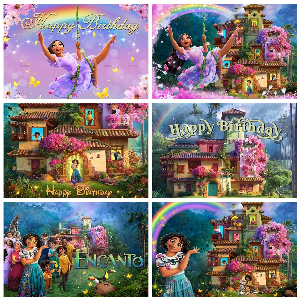 Disney Charming Encanto Photo Background Girls Birthday Photography Fondale Magic Whole House Custom Banner Decoration Photo Prop