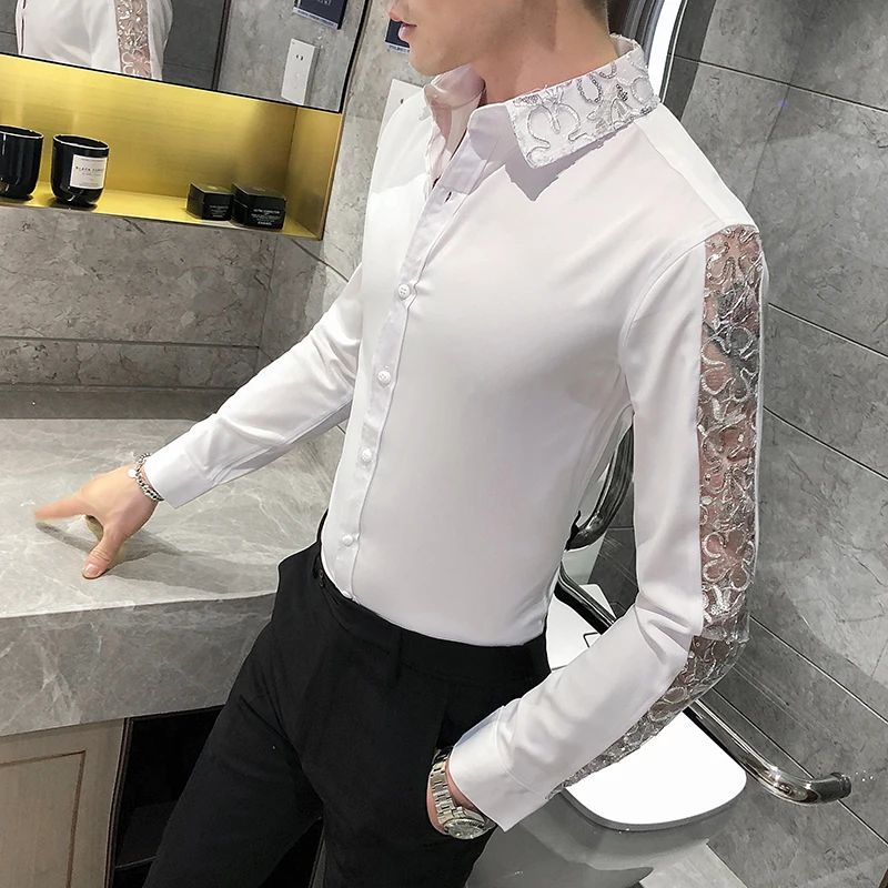 Lace Shirt Men Slim Fit | Mens Lace Fashion Shirt | Mens Dress Lace Shirts  - Style Long - Aliexpress