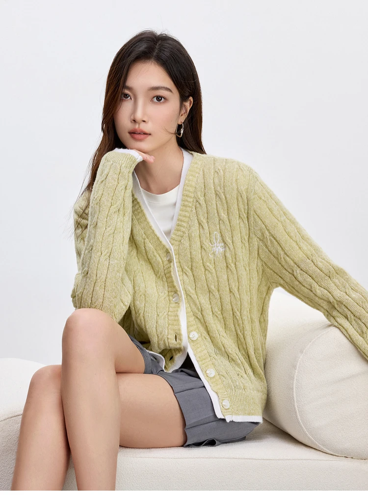SENTUBILA Double Layered Cardigan for Women 2025 Spring Commute Patchwork Casual Loose Embroidery Fashion Knitwear W51H58878 5