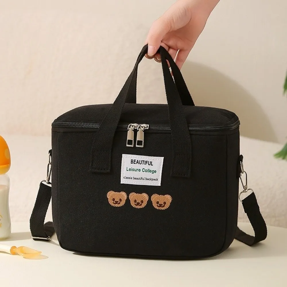 Simple Canvas Mummy Bag Cartoon Multifunctional Baby Diaper Organizer Korean Style Bear Single Shoulder Bag Maternity