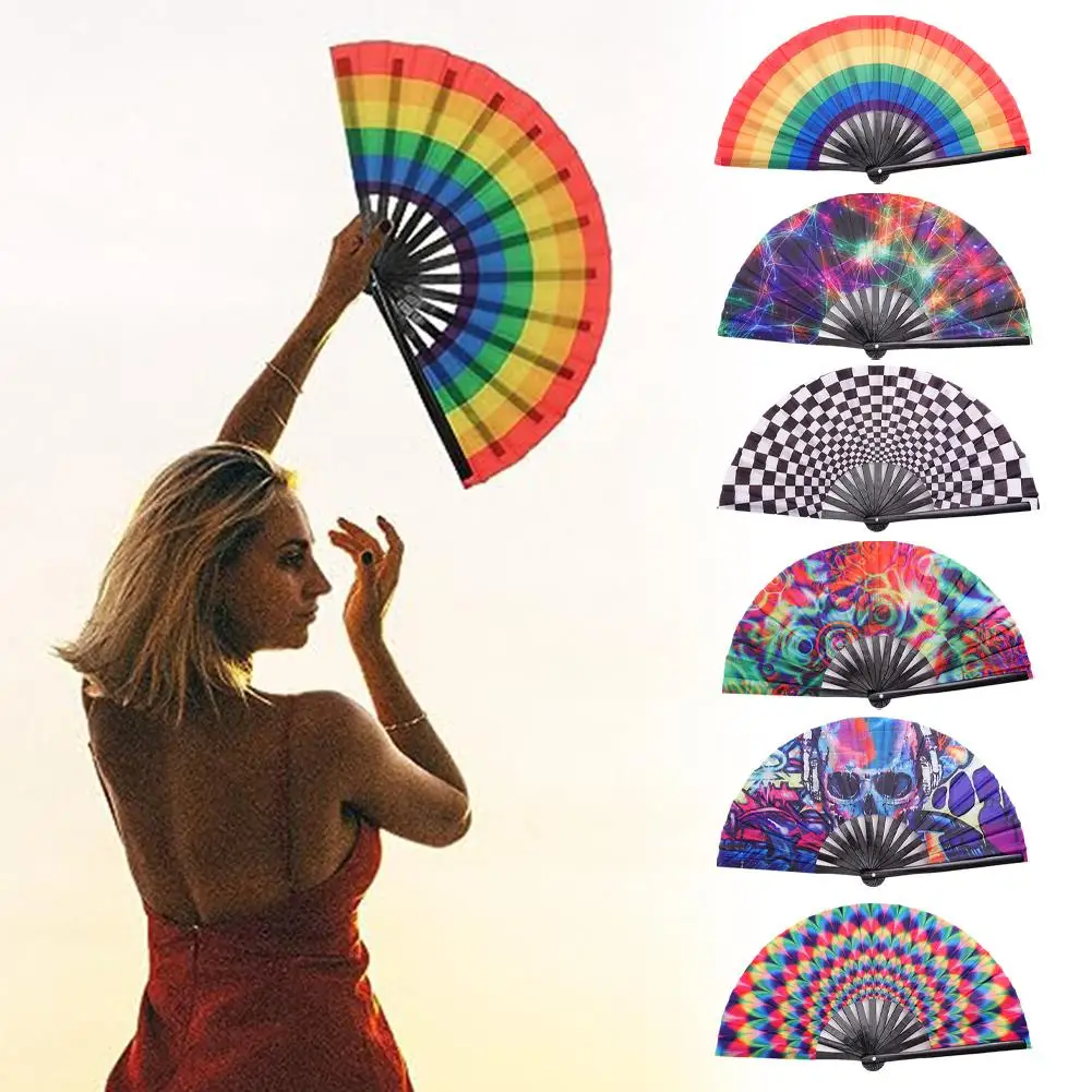 

Classic Colourful Handmade Big Folding Fan For DJ Stage Performances Large Bamboo Bone Fan Cooling Handheld Fan Home Decora S9T4