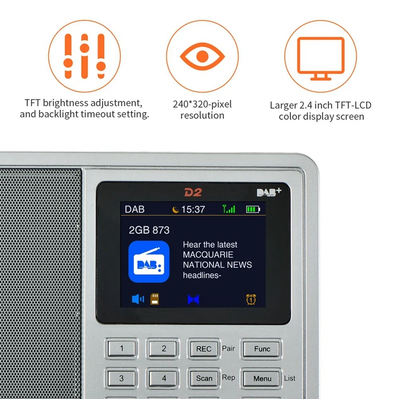 FM Radio Module GTMEDIA D2 Portable Radio FM/DAB+ Digital Radio With RDS, 2.4" LCD Display, 60 Preset Stations, Enhanced Reception