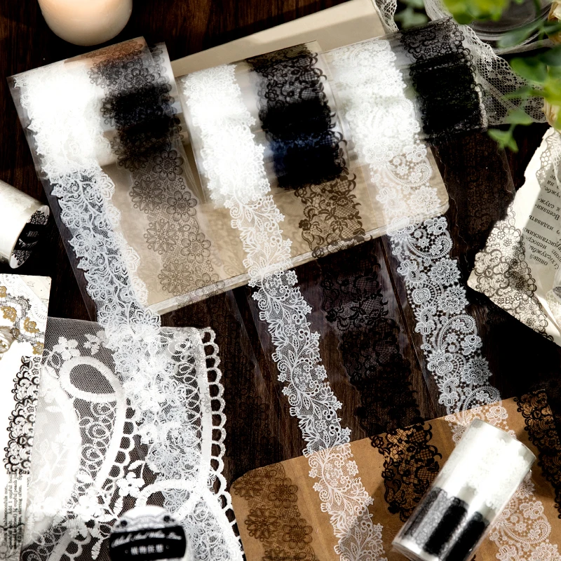 

75mm*2m Black white lace PET tape Stick Labels Decorative Masking tape Planner Diy Scrapbooking Diary Album Craft Supplies