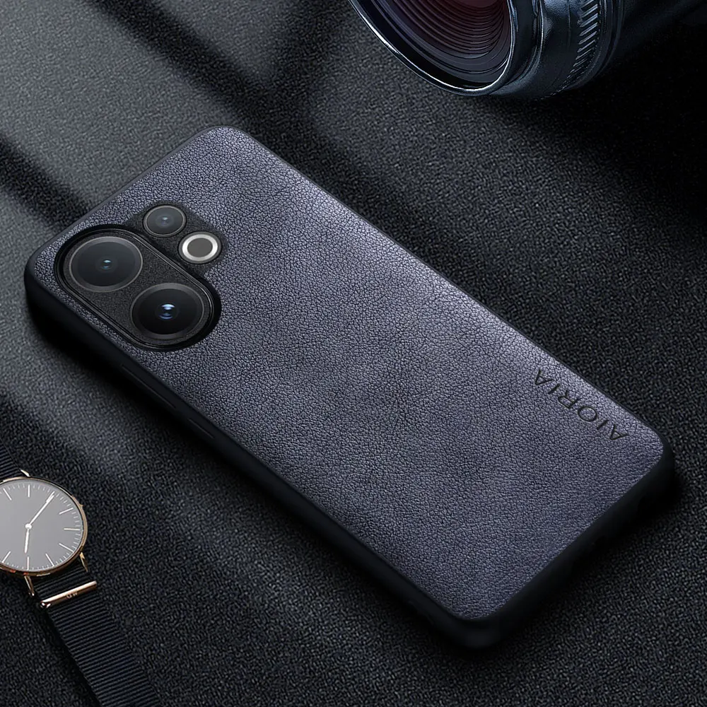 Premium Luxury Leather Phone Case - Retro Business Style Solid Color