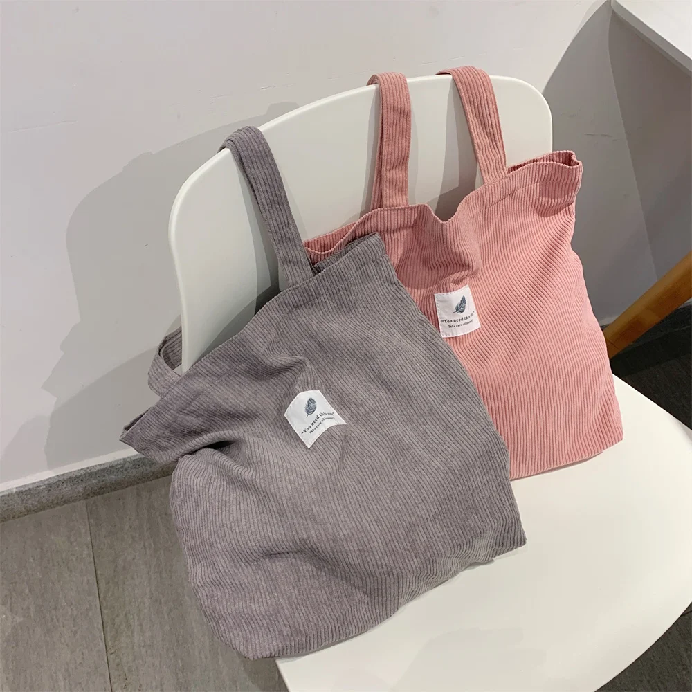 

Corduroy Bag for Women Shopper Female Designer Handbags Environmental Storage Reusable Girls Small Canvas Shoulder Tote Bag