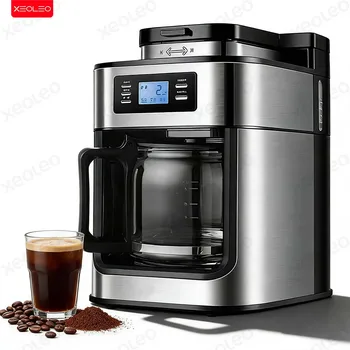 XEOLEO Automatic Coffee Machines 2 In1 Drip LED-Display Electric Bean Coffee Maker Espresso Tea Boiler Drip Mill Beans Grinding